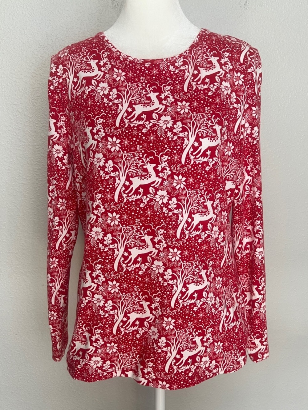 Talbots The Talbots Tee Long Sleeve Reindeer Print TShirt Red Size Medium